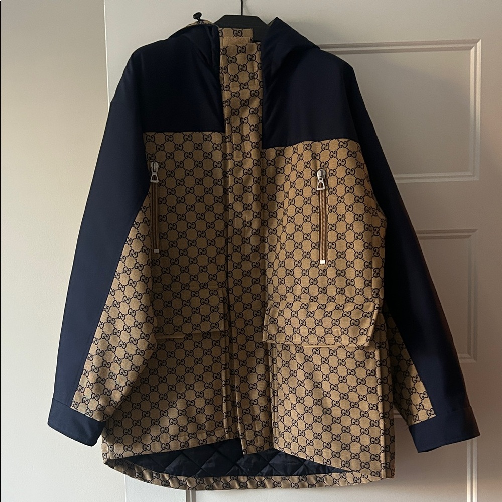 Gucci Monogram Navy and Tan Patterned Jacket